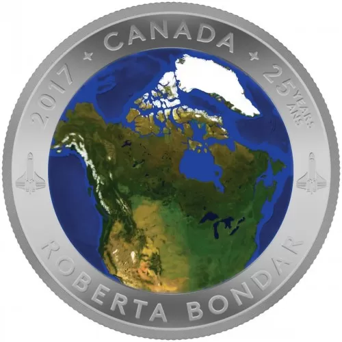 2017 Canadian $25 A View of Canada From Space - Fine Silver Coin (Glow-in-the-Dark)-coin is lightly toned one side