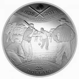 2018 (1838-) Canadian $25 180th Anniversary of Canadian Baseball - Fine Silver Convex Coin