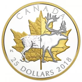 2018 Canadian $25 Timeless Icons: Caribou - 1 oz Fine Silver & Gold-plated Coin