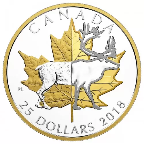 2018 Canadian $25 Timeless Icons: Caribou - 1 oz Fine Silver & Gold-plated Coin