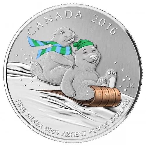 2016 Canadian $25 for $25 Winter Fun Fine Silver Coloured Coin