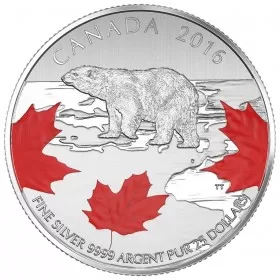 2016 Canadian $25 for $25 True North/Polar Bear Fine Silver Coloured Coin