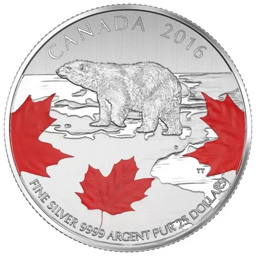 2016 Canadian $25 for $25 True North/Polar Bear Fine Silver Coloured Coin