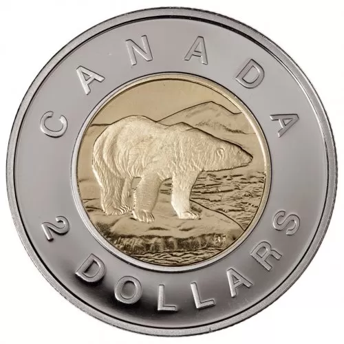 1996 Canadian $2 Polar Bear Toonie Coin (Brilliant Uncirculated)-coin is slightly toned