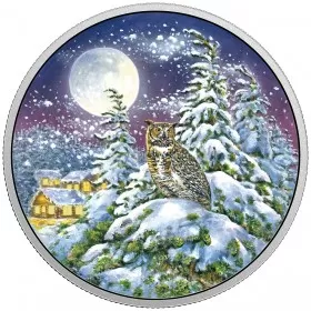2017 Canadian $30 Animals in the Moonlight: Great Horned Owl 2 oz Fine Silver Coloured Coin (Glow-in-the-Dark)