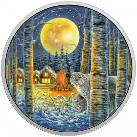 2017 Canadian $30 Animals in the Moonlight: Lynx 2 oz Fine Silver Coloured Coin (Glow-in-the-Dark) 