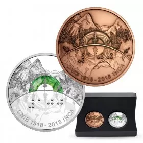 2018 (1918-) Canadian $30 Canadian National Institute of the Blind 100th Anniv 2 oz Fine Silver Coin & Bronze Medallion Set