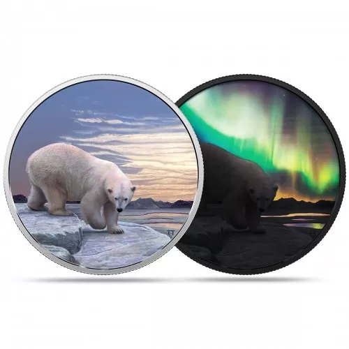 2018 Canadian $30 Arctic Animals and Northern Lights: Polar Bear - 2 oz Fine Silver Coin (Glow-in-the-Dark)