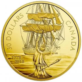 2018 (1778-) Canadian $30 Captain Cook and the HMS Resolution 2 oz Fine Silver & Gold-plated Coin