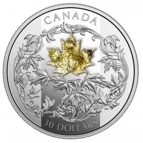 2018 Canadian $30 Falling Gold Maple Leaf - 2 oz Fine Silver & 18-karat Gold 3D Coin