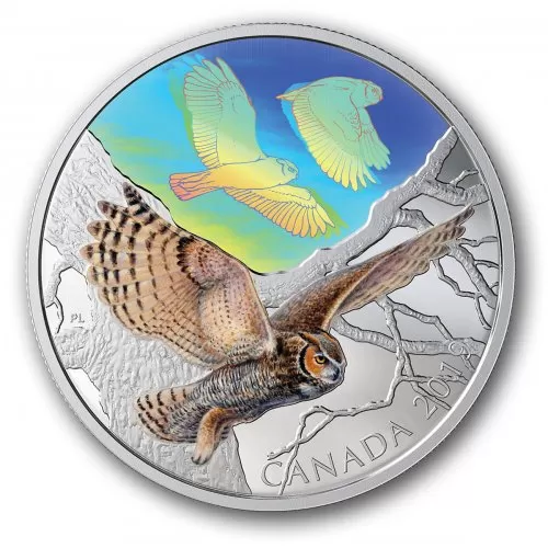 2019 Canadian $30 Majestic Birds in Motion: Great Horned Owl - 2 oz Fine Silver Hologram Coin
