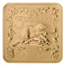 2006 Canadian $3 Beaver Square Gold-plated Sterling Silver Coin-coin is tarnished
