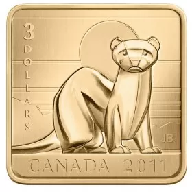 2011 Canadian $3 Wildlife Conservation Series: Black Footed Ferret Sterling Silver Gold-plated Square Coin