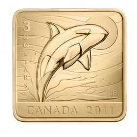 2011 Canadian $3 Wildlife Conservation Series: Orca Whale Sterling Silver Gold-plated Square Coin