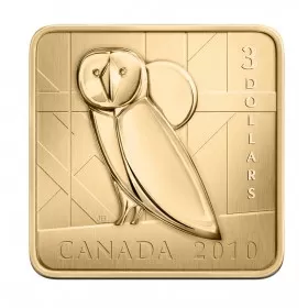 2010 Canadian $3 Wildlife Conservation Series: Barn Owl Sterling Silver Gold-plated Square Coin