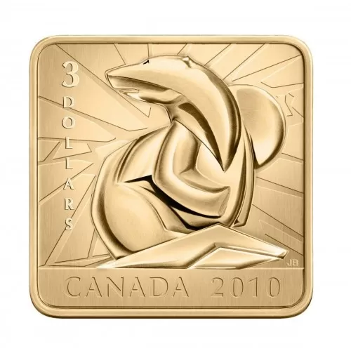 2010 Canadian $3 Wildlife Conservation Series: Polar Bear Sterling Silver Gold-plated Square Coin