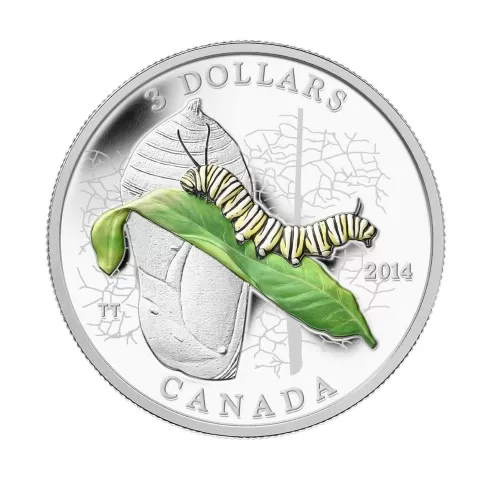 2014 Canadian $3 Animal Architects: Caterpillar and Chrysalis - 1/4 oz Fine Silver Coin
