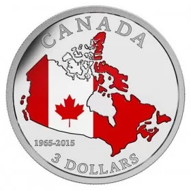 2015 (1965-) Canadian $3 Canada's Flag 50th Anniversary Coloured Silver Coin