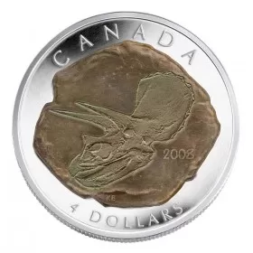 2008 Canadian $4 Fossilized Dinosaur: Triceratops Fine Silver Coin