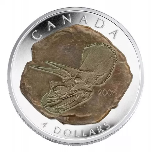 2008 Canadian $4 Fossilized Dinosaur: Triceratops Fine Silver Coin