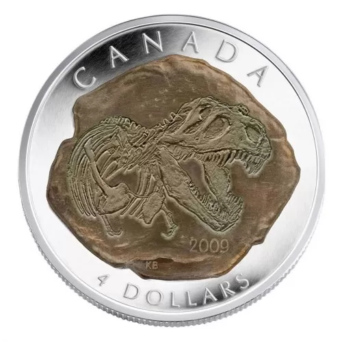 2009 Canadian $4 Fossilized Dinosaur: Tyrannosaurus Rex Fine Silver Coin 