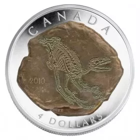 2010 Canadian $4 Fossilized Dinosaur: Raptor/Dromaeosaurus Fine Silver Coin 