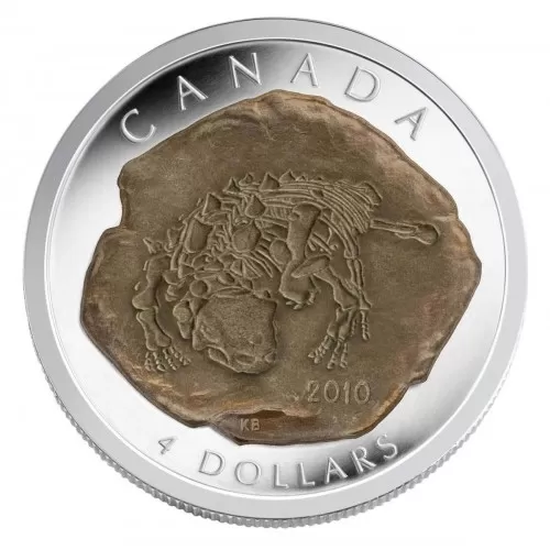2010 Canadian $4 Fossilized Dinosaur: Euoplocephalus Tutus Fine Silver Coin