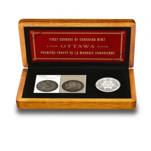 2008 Canada Sterling Silver 50 Cent Coin & Stamp Set - Royal Canadian Mint 100th Anniversary-no outer sleeve