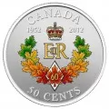 2012 (1952-) Canada 50-cent Queen Elizabeth II Diamond Jubilee Philatelic Numismatic Cover Colourized Coin & $2 Stamp Set (Limited Edition)