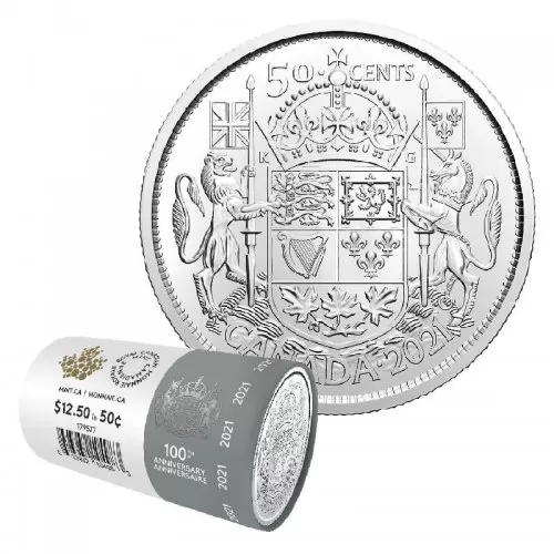 2021 Canadian 50-Cent Coat of Arms 100th Anniv Special Wrap Coin Roll (Limited Edition)