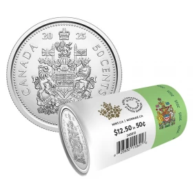 2025 Canada 50-Cent Coat of Arms/King Charles III Half Dollar Collector's Edition Special Wrap Coin Roll