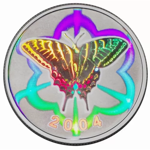 2004 Canadian 50-Cent Tiger Swallowtail Butterfly Sterling Silver Hologram Coin