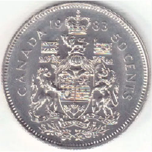 1983 Canadian 50-Cent Coat of Arms Half Dollar Coin (Circulated)