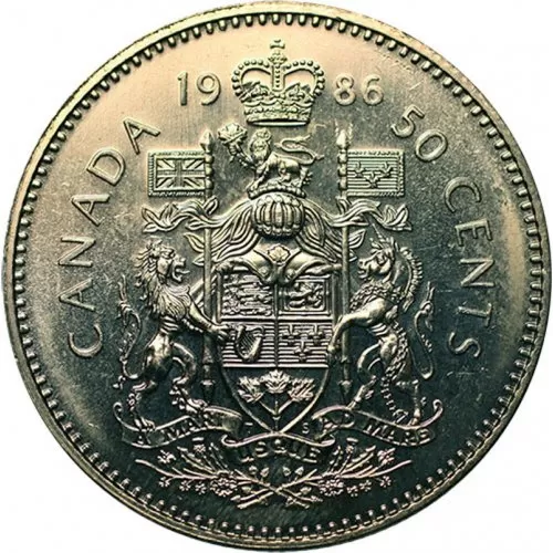 1986 Canadian 50-Cent Coat of Arms Half Dollar Coin (Uncirculated)