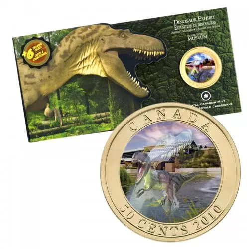 2010 Canadian 50-Cent Dinosaur Exhibit: Albertosaurus 3D Lenticular Coloured Coin + 6 Trading Cards