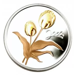 2002 Canadian 50-Cent Golden Tulip Sterling Silver Gold-plated Coin - No Beauty Box -  Case is not 100%