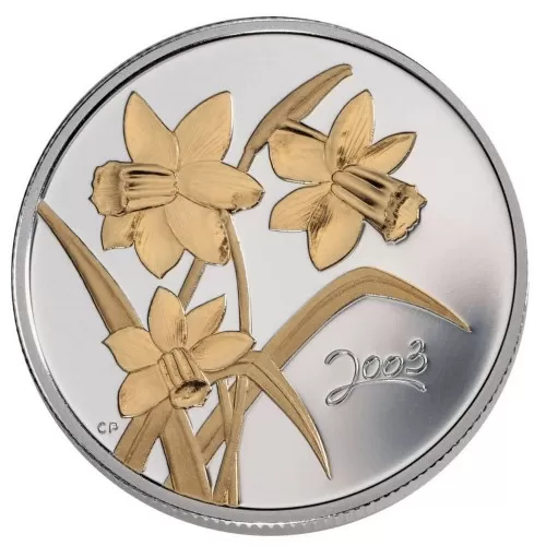 2003 Canadian 50-Cent Golden Daffodil Sterling Silver Gold-plated Coin-case is not 100%