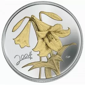 2004 Canadian 50-Cent Golden Easter Lily Sterling Silver Gold-plated Coin - Case is not 100%