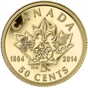 2014 (1864-) Canadian 50-Cent Quebec & Charlottetown Conferences 150th Anniv 1/25 oz Pure Gold Coin