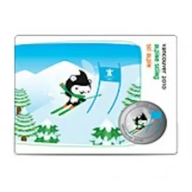 2010 Canada Olympic Mascot 50 Cent Coin Collector Card - Alpine Skiing