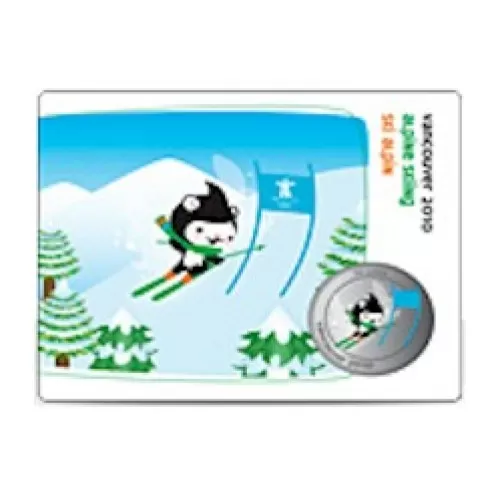 2010 Canada Olympic Mascot 50 Cent Coin Collector Card - Alpine Skiing