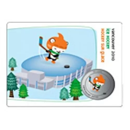 2010 Canada Olympic Mascot 50 Cent Coin Collector Card - Miga Ice Hockey