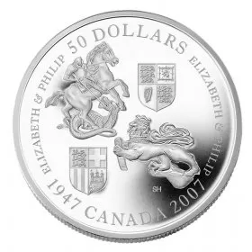 2007 Canada 5 oz Fine Silver 50 Dollar Coin - 60th Wedding Anniversary of Queen Elizabeth and Prince Philip