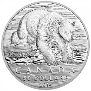 2014 Canadian $50 for $50 Iconic Polar Bear Fine Silver Coin - Only Coin In Capsule