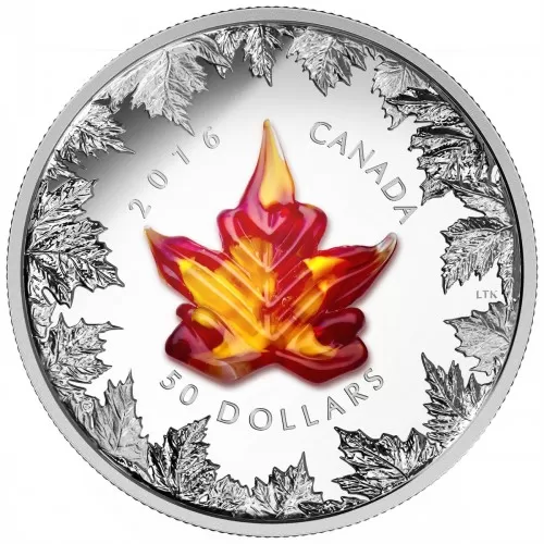 2016 Canadian $50 Murano Maple Leaf: Autumn Radiance - 5 oz Fine Silver Coin