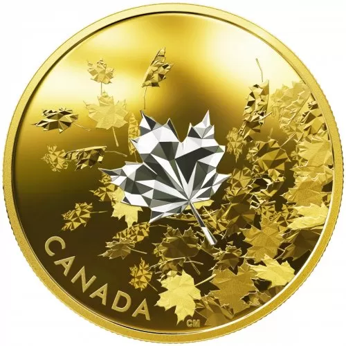 2017 Canadian $50 Whispering Maple Leaves - 3 oz Fine Silver & Reverse Gold-plated Coin