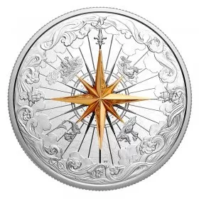 2019 Canadian $50 Rose of the Winds 5 oz Fine Silver & 3D Compass Coin