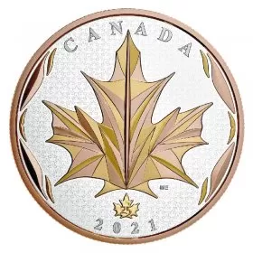 2021 Canadian $50 Maple Leaves In Motion 25th Anniv 5 oz Dual Gold-plated Silver Coin