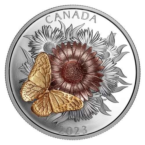 2023 Canadian $50 The Monarch and the Bloom - 5 oz Fine Silver Moveable Coin-missing cardboard inserts inside box