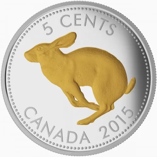 2015 Canadian 5-Cent Legacy of the Canadian Nickel: The Centennial 5-Cent Coin - 1 oz Fine Silver & Gold-plated Coin-no COA